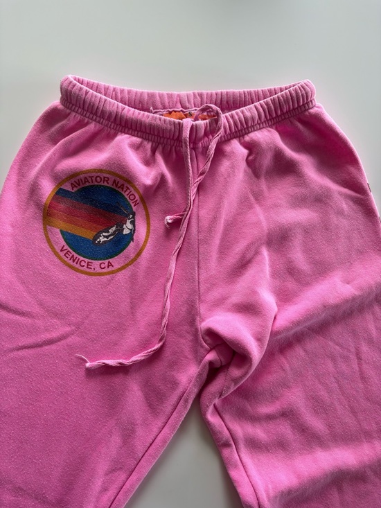 Aviator Nation Pants - Aviator Nation Hot Pink Logo Sweatpants with Rainbow Motif